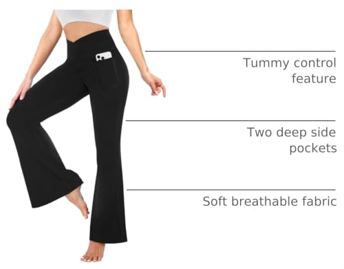 YOLIX High Waist Flare Leggings for Women with Pockets, Black, XL