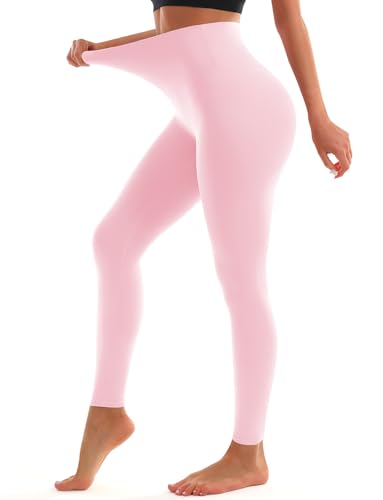 High Waisted Buttery Soft Yoga Pants - Light Tummy Control, No Pocket, Small-Medium - Light Pink