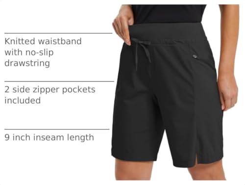 Baleaf Women's Hiking Bermuda Shorts Large 9 Inch Black Quick Dry Cargo with Pockets