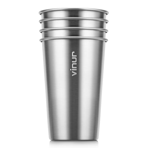 Vinur 16 oz Stainless Steel Pint Cups, 4 Pack - Silver, Stackable