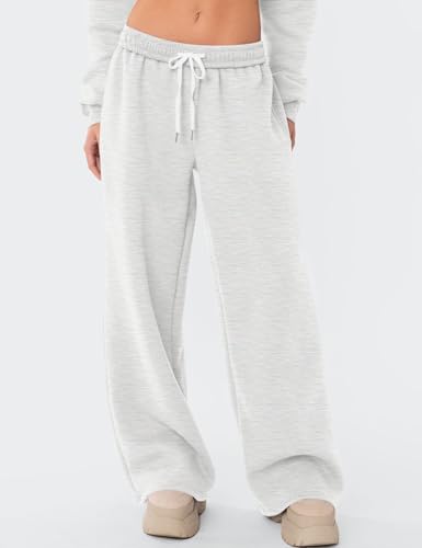 LOMON Wide-Leg Fleece Sweatpants for Women, Small, Light Grey (Fall/Winter 2026)