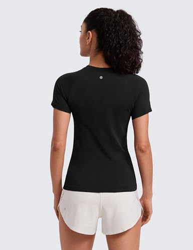 CRZ YOGA Seamless T-Shirt Hip Length Medium Black for Activewear