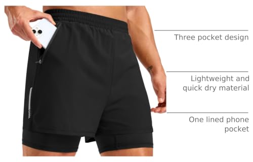 Pudolla Men’s 7" Running Shorts with Zip Pockets, 2-in-1 Quick-Dry Liner