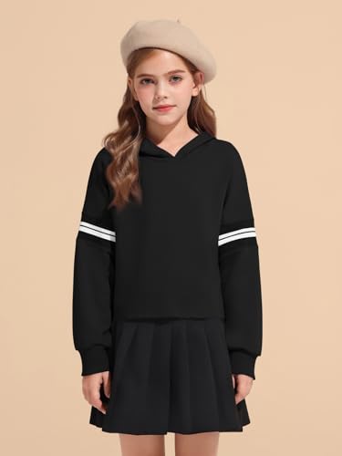 Kids Cute Striped Long Sleeve Crop Hoodie - Black, 7-8 Years