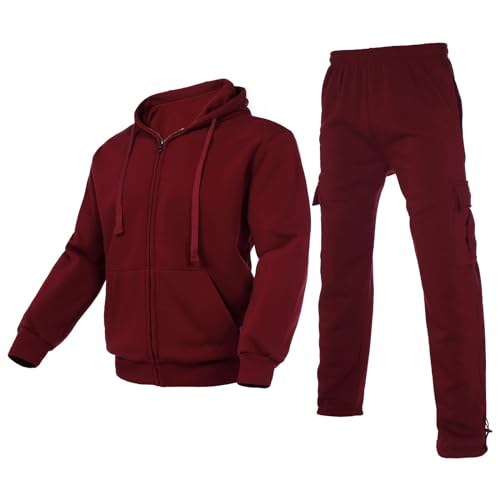 Men's Burgundy Medium Fleece Warm Hoodie & Jogger Sweatsuit Set - Nothinchan