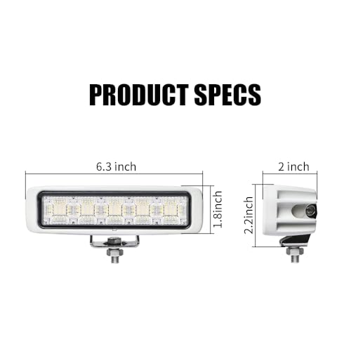 EXZEIT Waterproof White LED Boat Flood Lights 2 Pack 72W Deck Dock Marine Lighting 6.3 Inch 12/24V