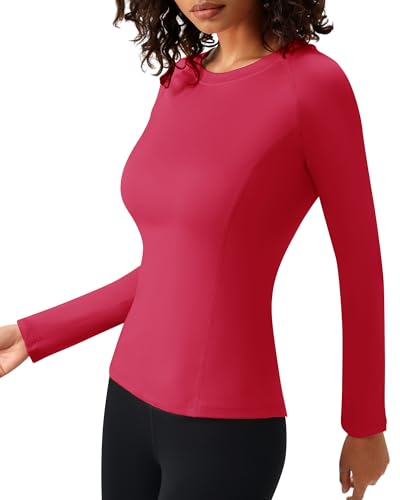 Women's Long Sleeve Compression Shirt - Moisture Wicking Workout Top - Red - Medium