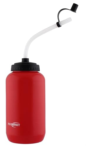 Pro Impact Red Squeezable Water Bottle 35.5 oz with Bendable Long Straw - BPA Free