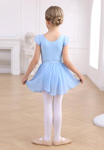 MdnMd Toddler Girls Ballet Leotard with Tutu & Swallowtail Skirt - Blue, 4-5T Flutter Sleeve