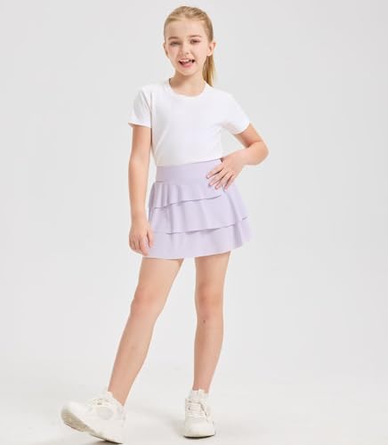 Girls Athletic Skort with Built-in Shorts & Pocket - Purple, 7-8 Years