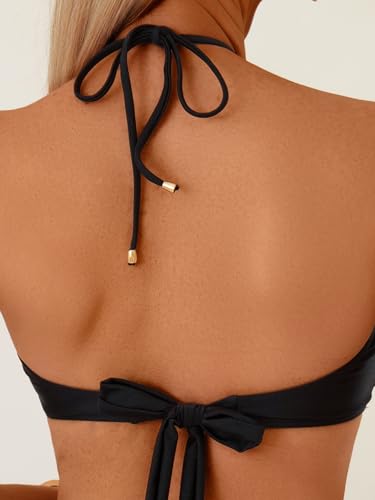 High Waisted Halter Bandeau Bikini Set - Black, Small