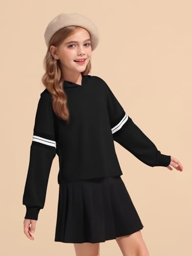 Kids Cute Striped Long Sleeve Crop Hoodie - Black, 7-8 Years