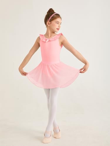 Girls Ballet Leotard with Ruffle Trim & Crisscross Back - Pink, 5-6 Years
