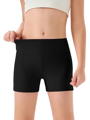 Girls High Waisted Athletic Dance Biker Shorts - 9-10 Years / Black