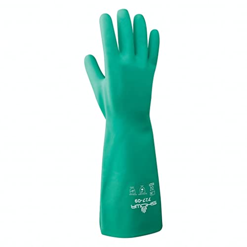 SHOWA 727 Nitrile Chemical Resistant Safety Glove, Unlined, Food Safe, 15 Mil Thick, 13" Length, Large (12 Pair)