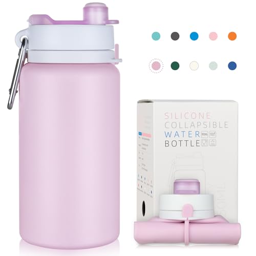 Collapsible Water Bottle - 19oz Foldable Silicone - Taro Purple