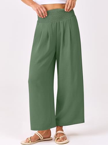 ANRABESS Women's Wide Leg Palazzo Pants with Pockets Large Army Green