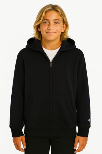 Champion Boys Zip Front Fleece Hoodie Sweatshirt – X-Large, Black
