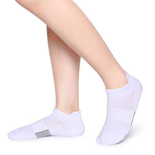 Henwarry Women's Athletic Low Cut Socks 10 Pairs Thin Cotton Ankle Tab, White, Size 5-8