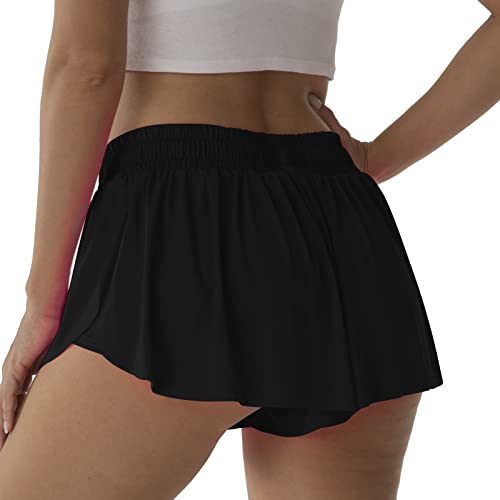 X-Large Carbon Black Flowy Athletic Shorts for Women & Girls Running Tennis