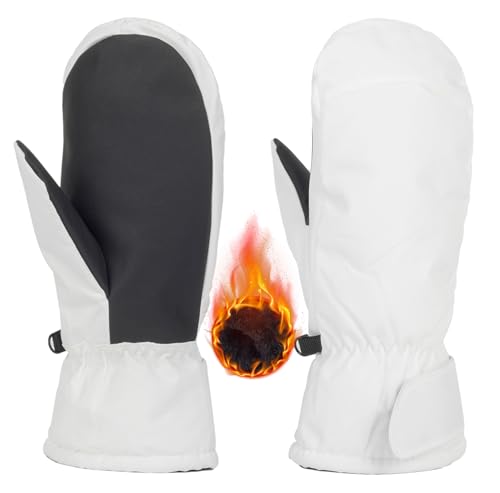 Winter Thermal Ski Mittens - Waterproof Windproof Snow Gloves - White