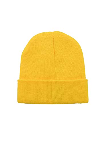 Soft Knit Cuff Beanie Hat for Men and Women - Yellow