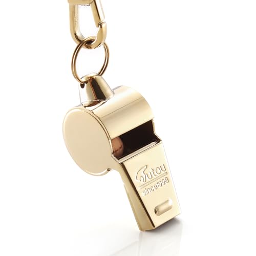 Brass Sports Whistle with Lanyard - Golden - Loud Crisp Sound