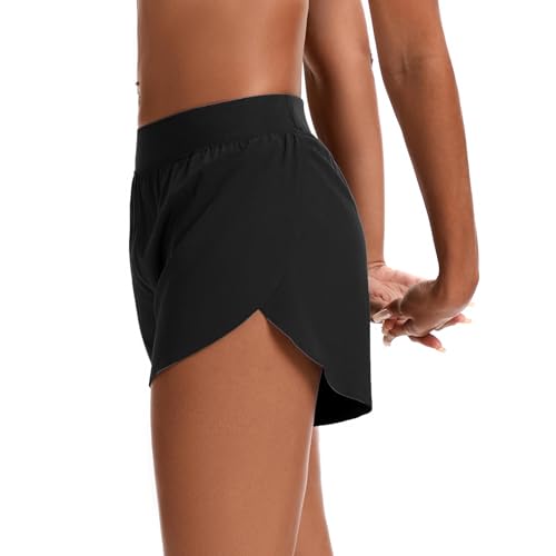 EZPERY Women's Small Black Mid-Waist Dolphin Athletic Shorts 4" Lightweight Gym Wear