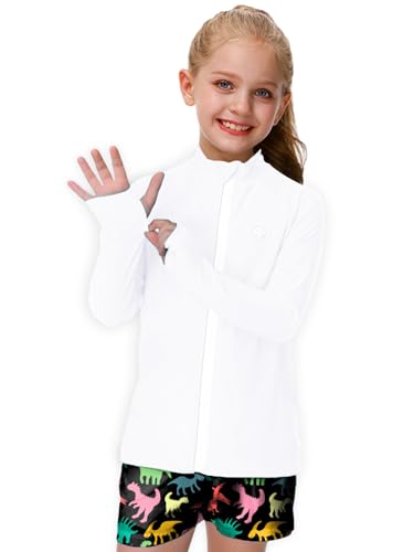 Unisex Kids Zipper Rash Guard - UPF 50+ Sun Shirt, 5-6 Years White