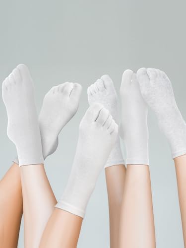 Bencailor Cotton Toe Socks for Women & Men Quarter-Crew Size 6 White