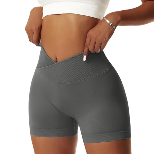 High Waisted Booty Scrunch Yoga Biker Shorts - Small Dark Gray