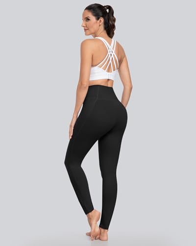 High Waisted Tummy Control Leggings with Pockets - Large Black