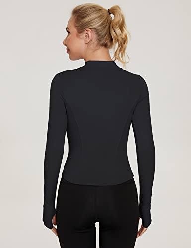 Women's Lightweight Zip Up Yoga Jacket - Cropped Athletic Top - Black, Small
