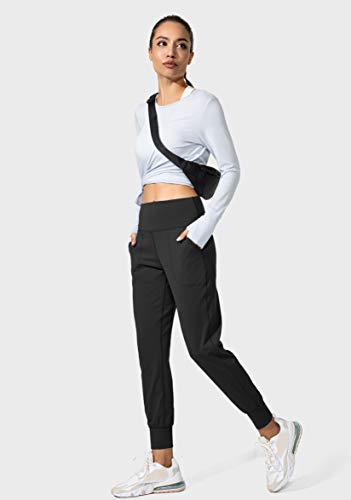 High Waisted Women's Joggers with Pockets - Medium Black