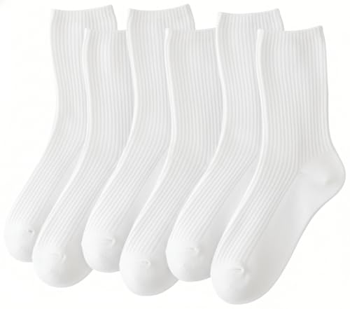 Womens Crew Socks - Lightweight Cotton Aesthetic Long Socks - White