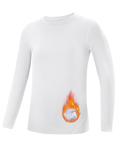 Boys Long Sleeve Compression Thermal Shirt - White Crewneck, Large