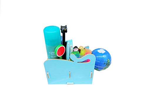 Cat-Themed DIY Desk Organizer - Folding Pen & Pencil Holder - Blue
