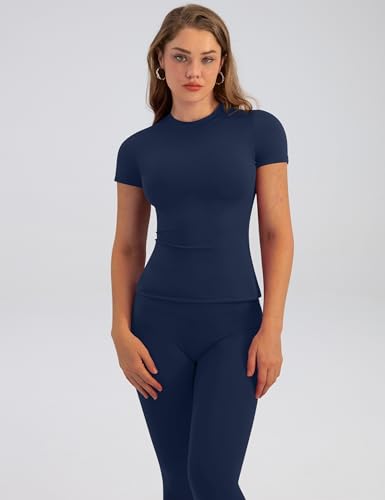 Relety Women's 2-Piece Workout Sets Navy X-Large - Short Sleeve Top & High Waist Leggings