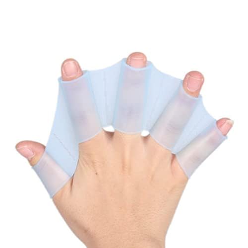 Silicone Swimming Hand Webbed Fins - L Size Blue