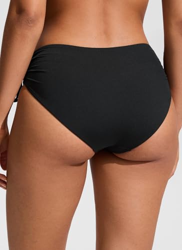 CRZ YOGA Mid-Waisted Ruched Bikini Bottoms - Medium Black Swimsuit