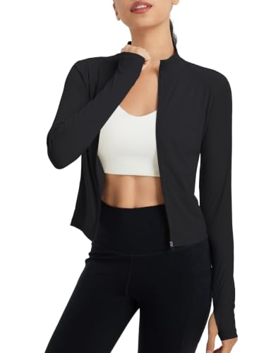 Women's UPF 50+ Sun Shirt - Lightweight Crop, Breathable, Quick Dry, Black, Medium