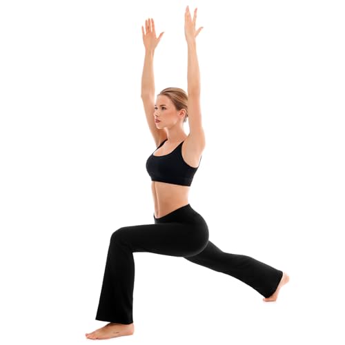 SINOPHANT Flare Leggings for Women with Pockets, Petite 28" Inseam, Medium, Black