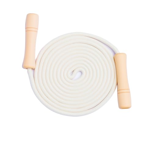 Kids Adjustable Jump Rope - Wooden Handle, Cotton Braided - White