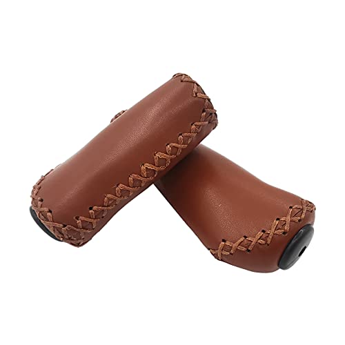 UPANBIKE Ergonomic Leather Bike Handlebar Grips - Brown, Short