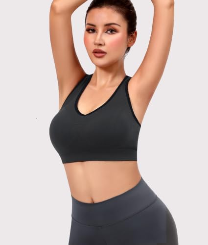 Double Couple 3X-Large Sports Bras for Women High Impact Racerback Support Black Grey