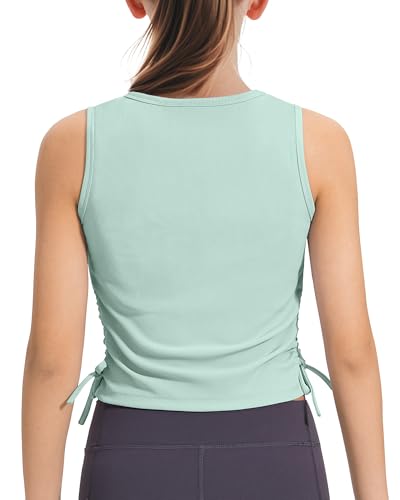 Girls Ribbed Knit Athletic Crop Tank Top - Light Green, 5-6 Years