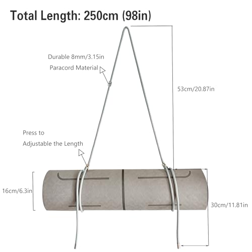 Adjustable Yoga Mat Strap - 8MM Paracord Carrier - Gray
