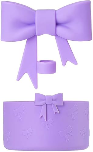 Bow Straw Cover and Silicone Boot Sleeve Set for Tumblers - Purple