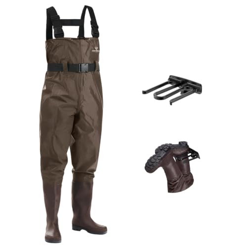 FISHINGSIR Waterproof Chest Waders for Men & Women with Boots - Brown, M10/W12