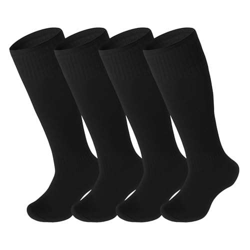 Kids Football Socks - 2 Pair Solid Black, Breathable Sports Socks for Ages 4-8